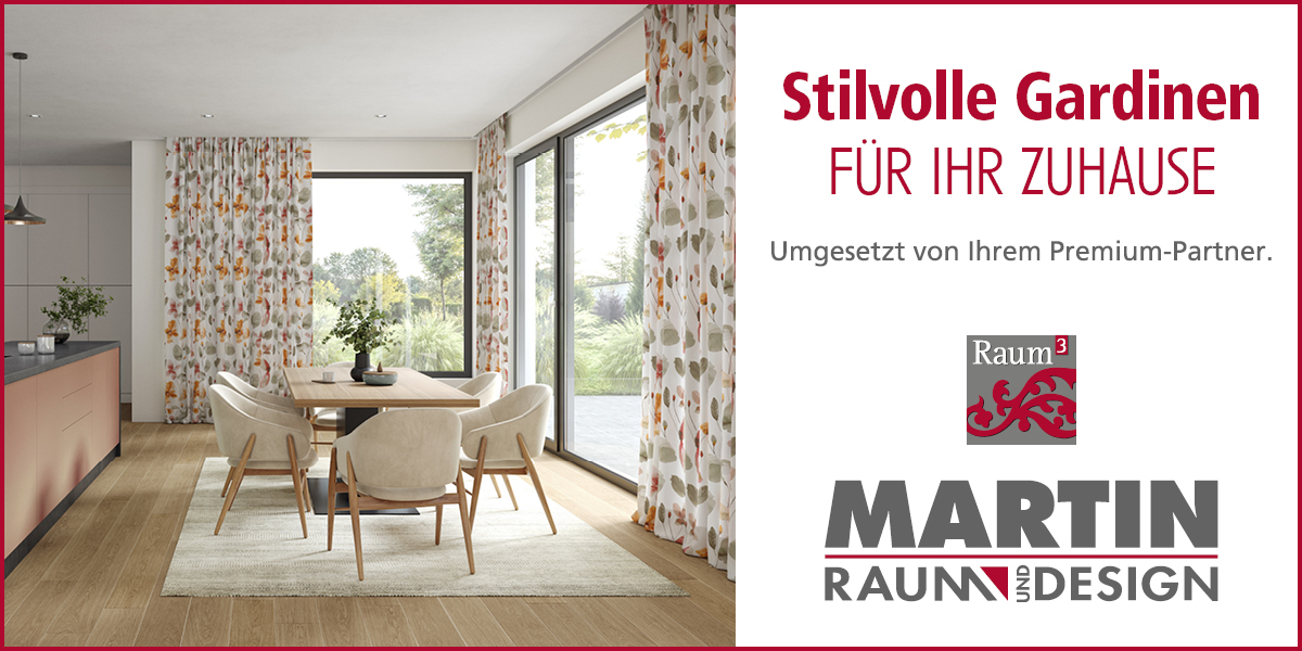 Stilvolle Gardinen für Ihr Zuhause. Bild Sommerliche Gardine im Esszimmer.